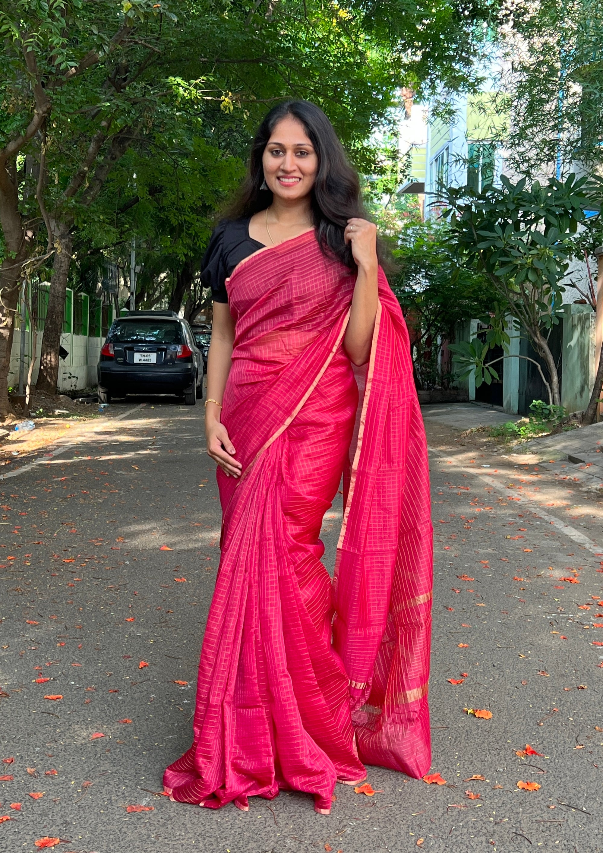 Pure chanderi checks saree