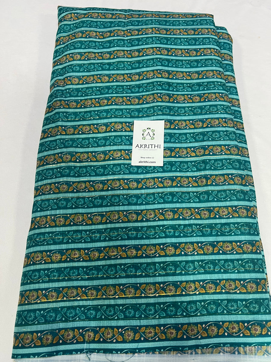 Digital printed munga cotton fabric with Zari lines