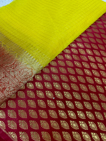 Banarasi fabric with organza checks combo