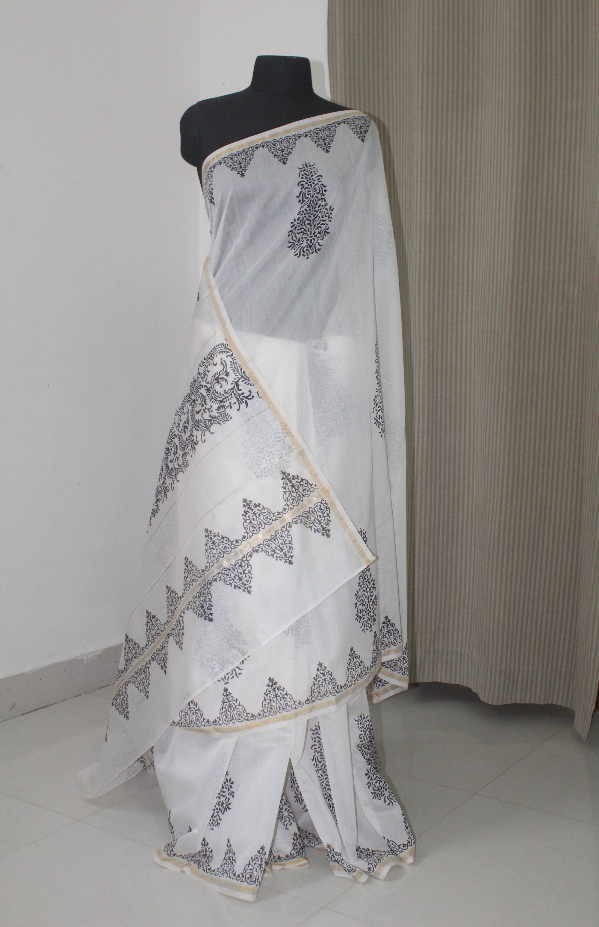 Block printed Pure chanderi saree