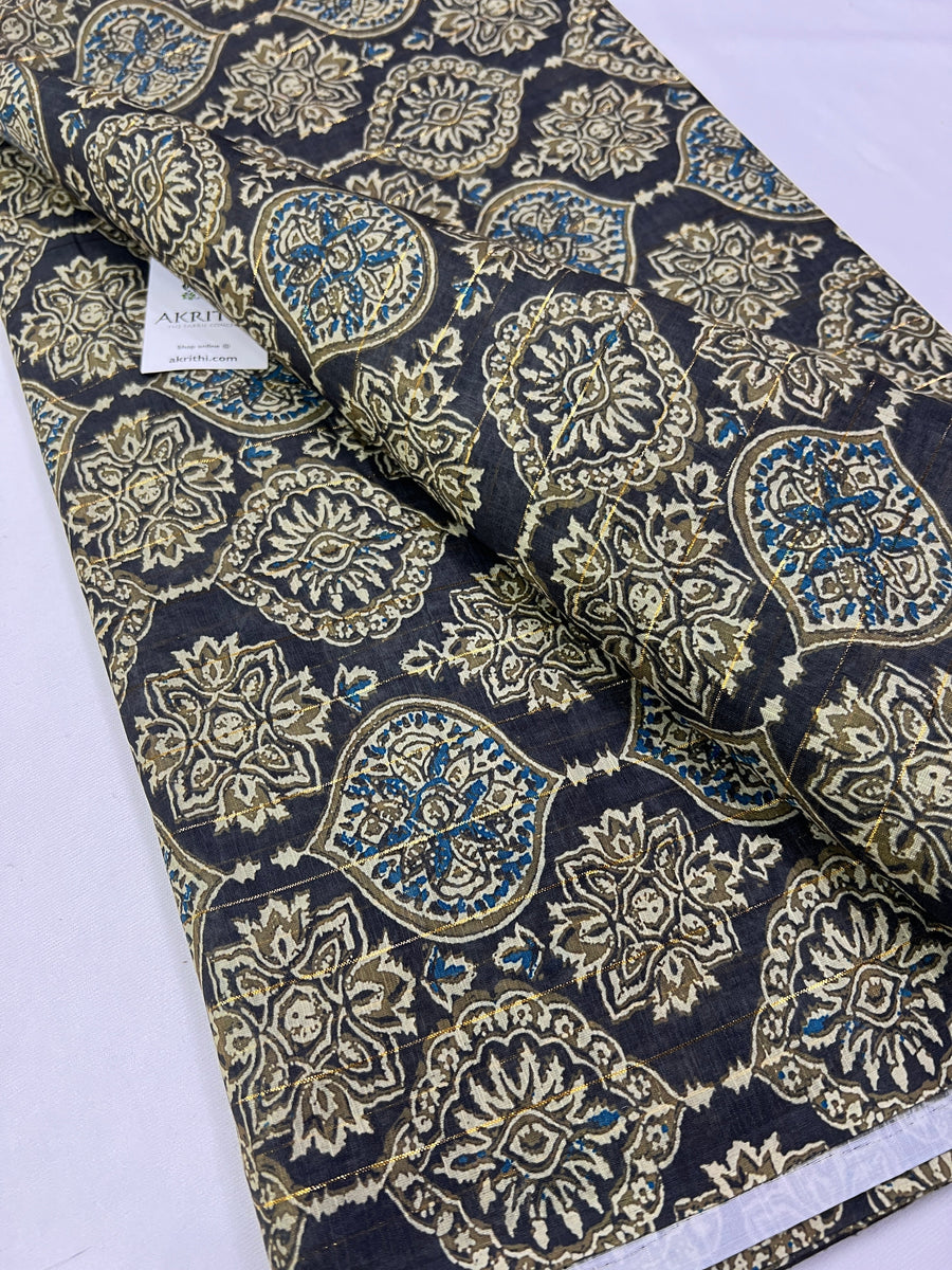 Digital printed munga cotton fabric with Zari lines