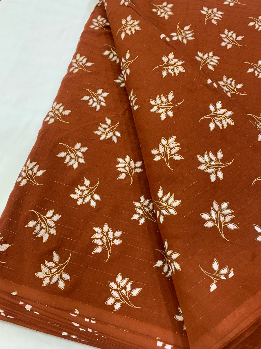 Printed pure cotton with golden zari fabric