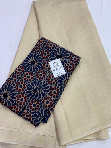 Pure tussar silk saree with ajrakh blouse