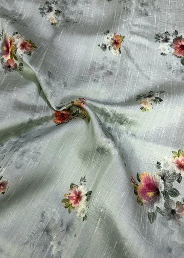 Floral digital printed pure raw silk fabric