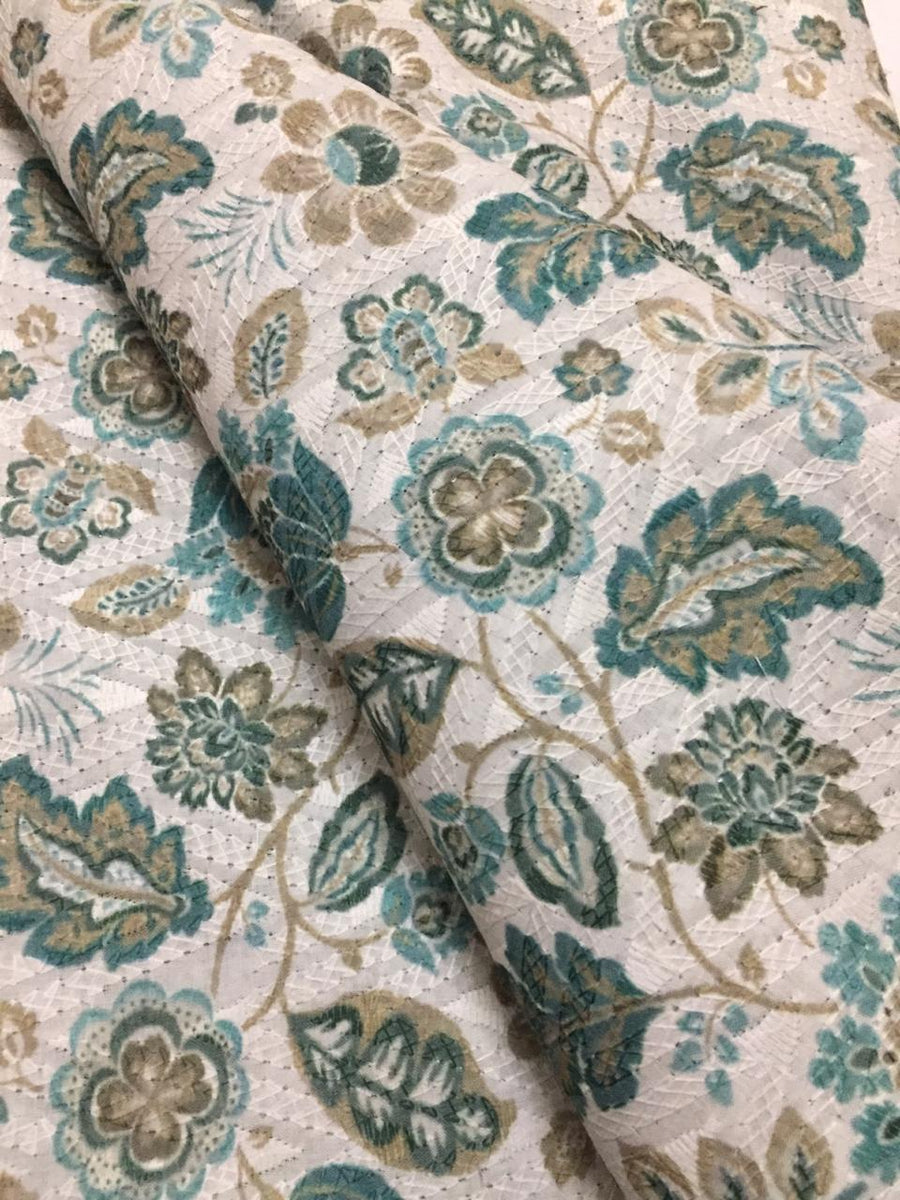 Schiffli embroidered Printed cotton fabric