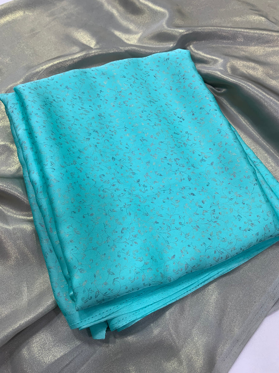 Foil printed semi soft silk kurta with foil georgette bottom