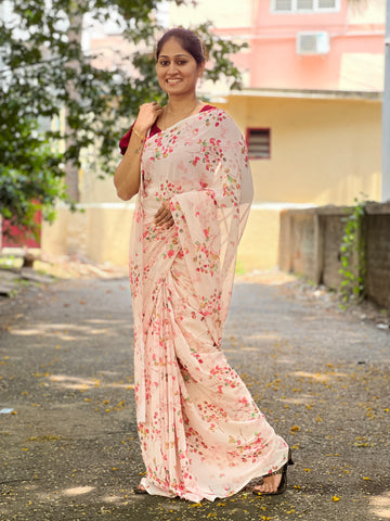 Digital floral printed georgette saree