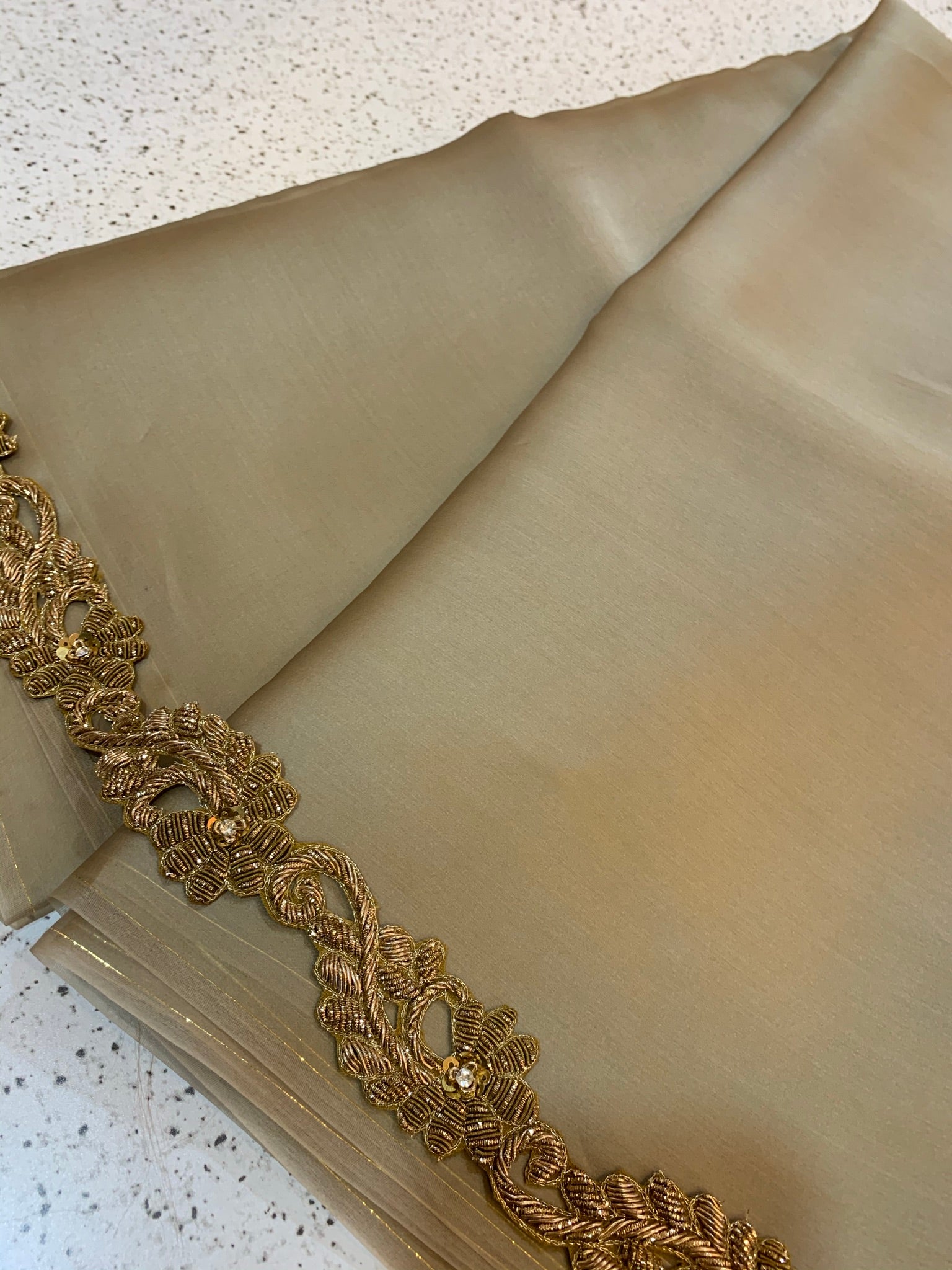 Pure silk satin organza saree with zardosi border