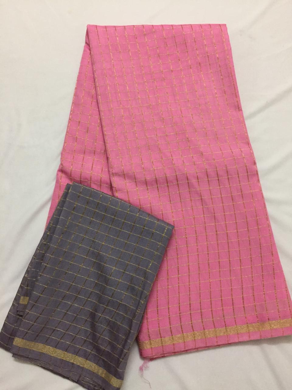 Silk zari checks saree with contrast blouse