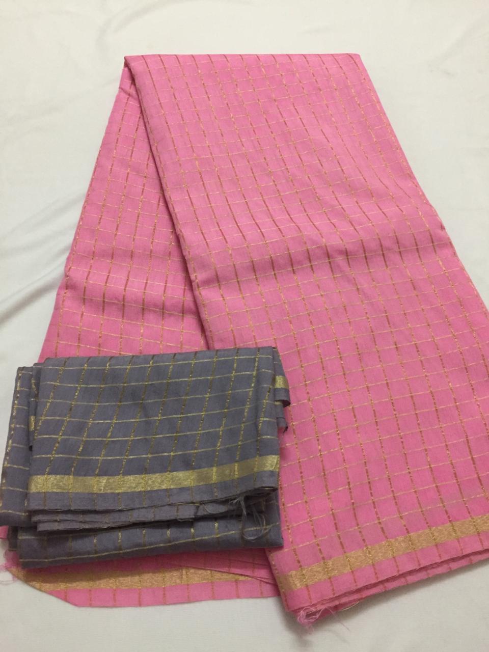 Silk zari checks saree with contrast blouse