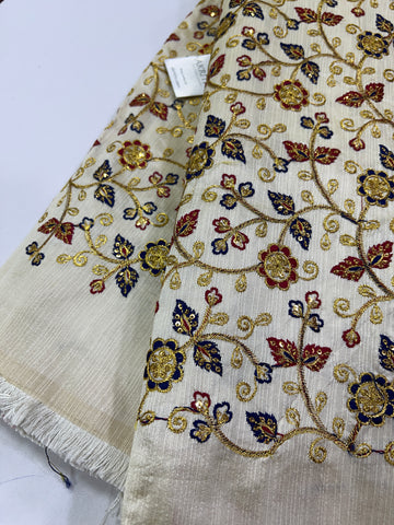 Embroidery on raw silk fabric