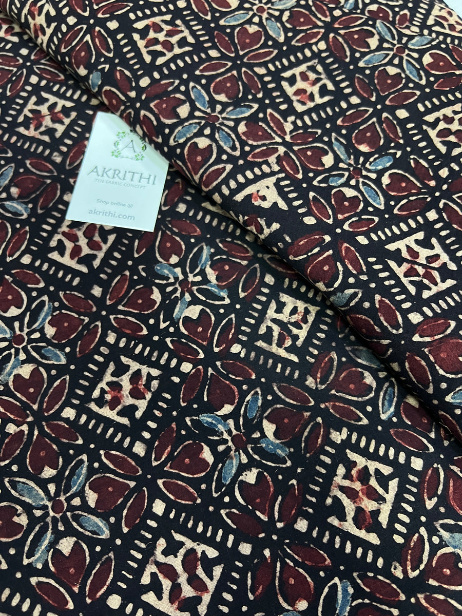 Hand block Printed ajrakh pure cotton fabric