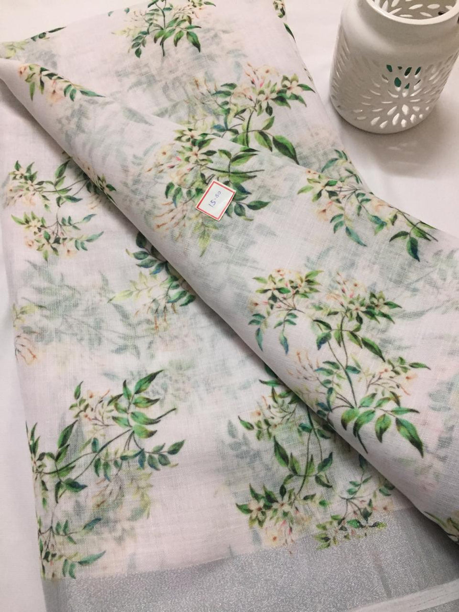 Printed Linen fabric with zari border