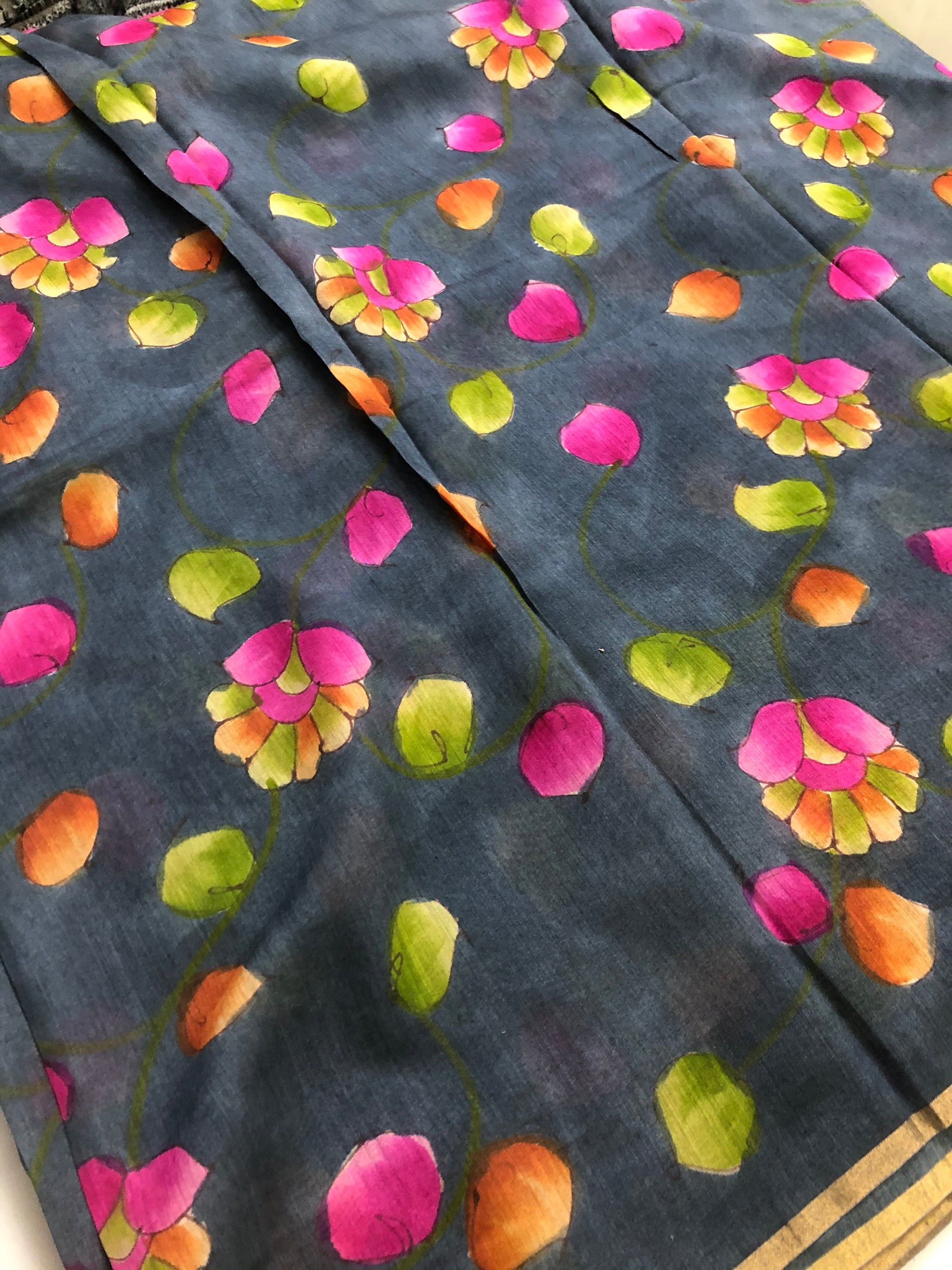Hand Painted handloom pure munga silk fabric