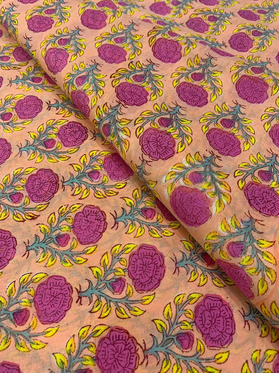 Hand Block Printed pure mul cotton fabric