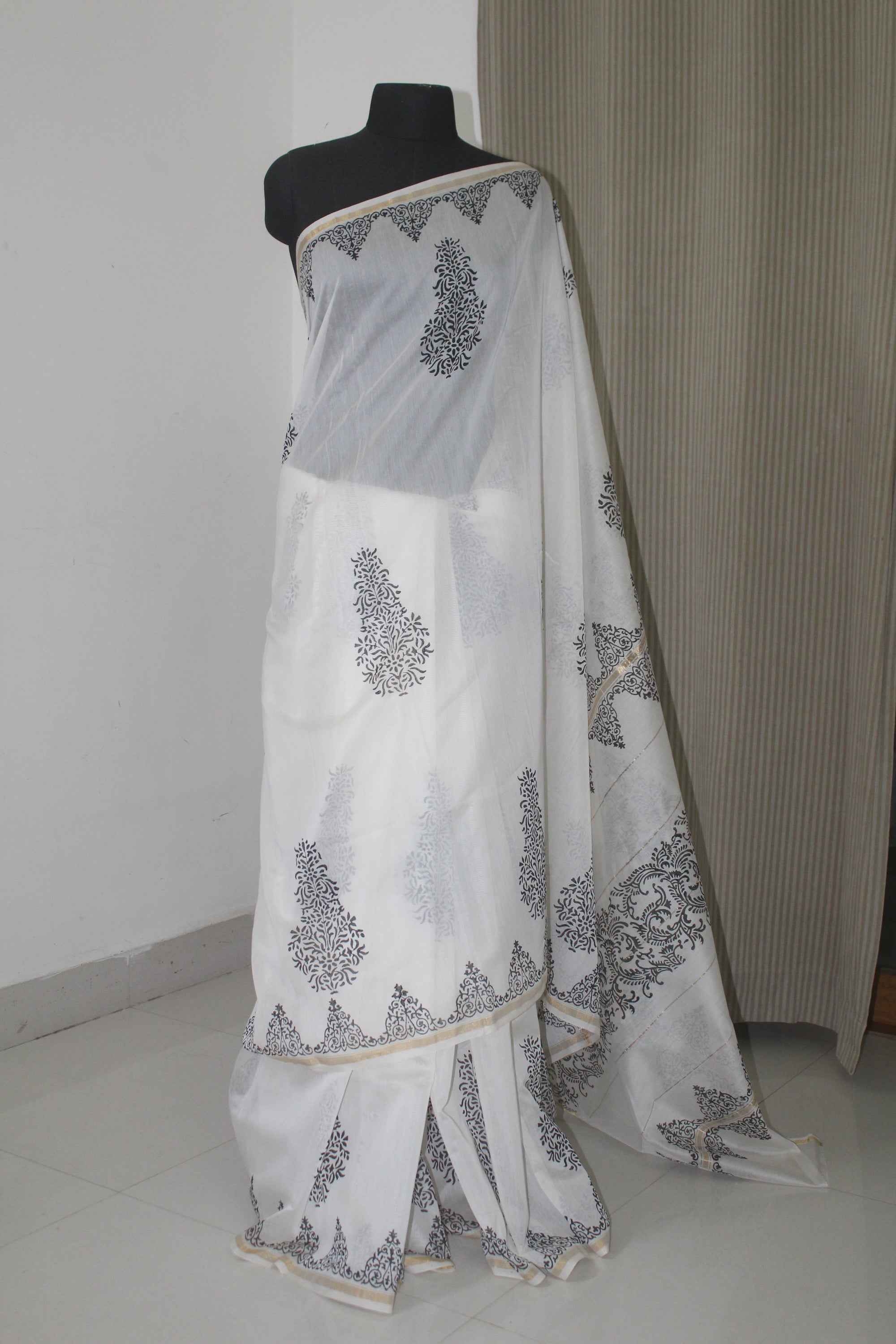 Block printed Pure chanderi saree