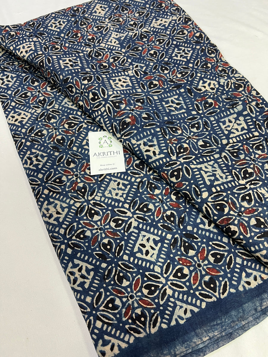 Hand block Printed ajrakh pure cotton fabric