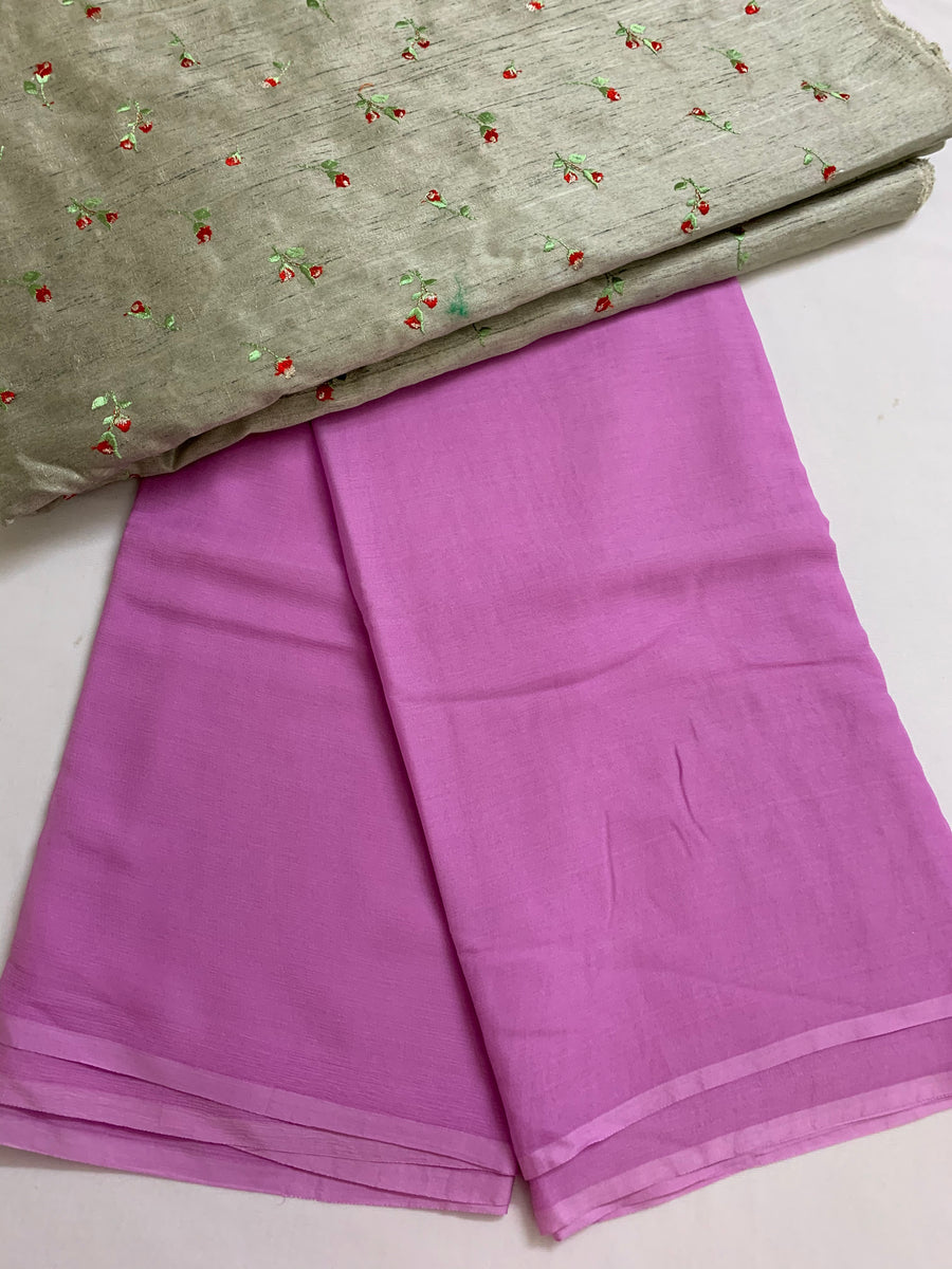 Pure platinum silk chiffon saree with embroidered blouse