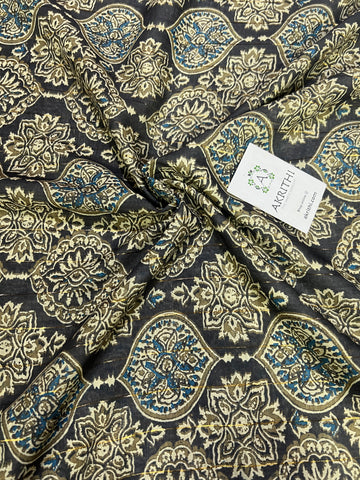 Digital printed munga cotton fabric with Zari lines