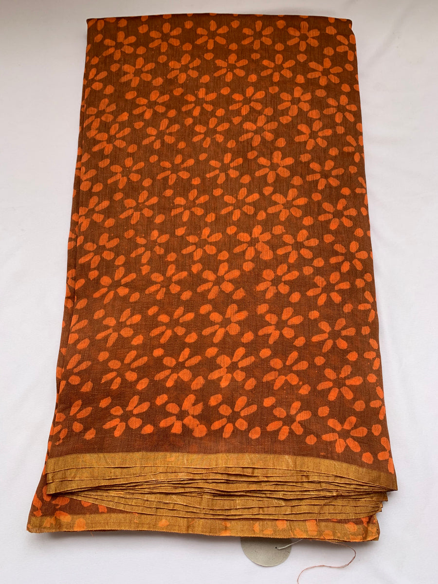 Handloom Printed pure linen silk fabric 90 cms cut