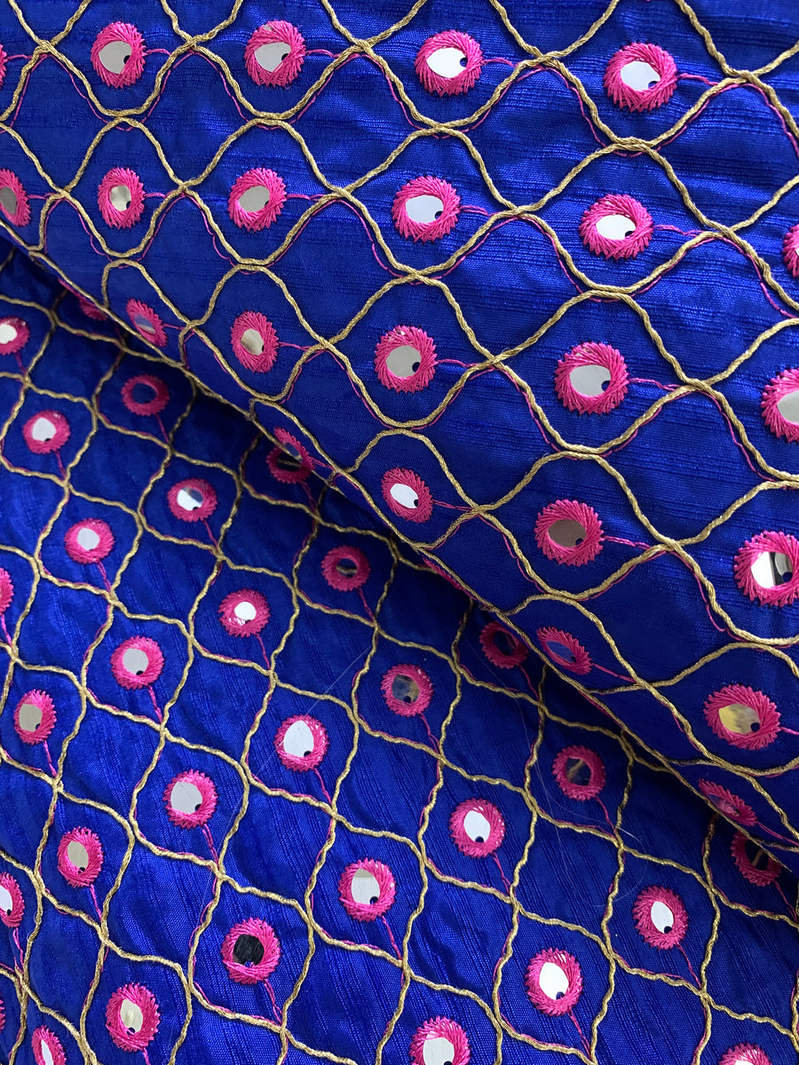 Embroidery on raw silk fabric 80 cms cut
