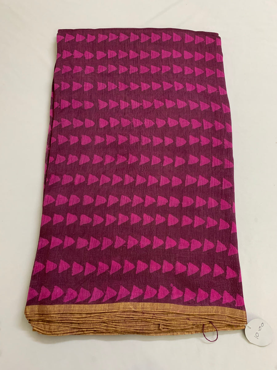 Handloom Printed pure linen silk fabric 1.4 metres cut