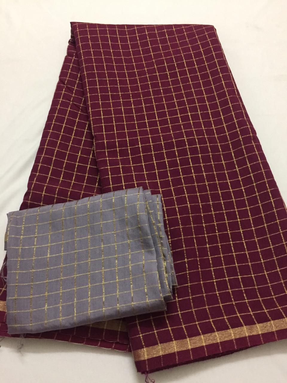 Silk zari checks saree with contrast blouse