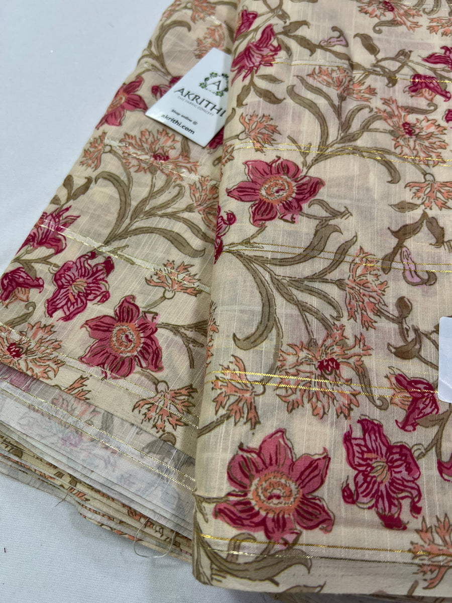 Digital printed munga cotton fabric with Zari lines