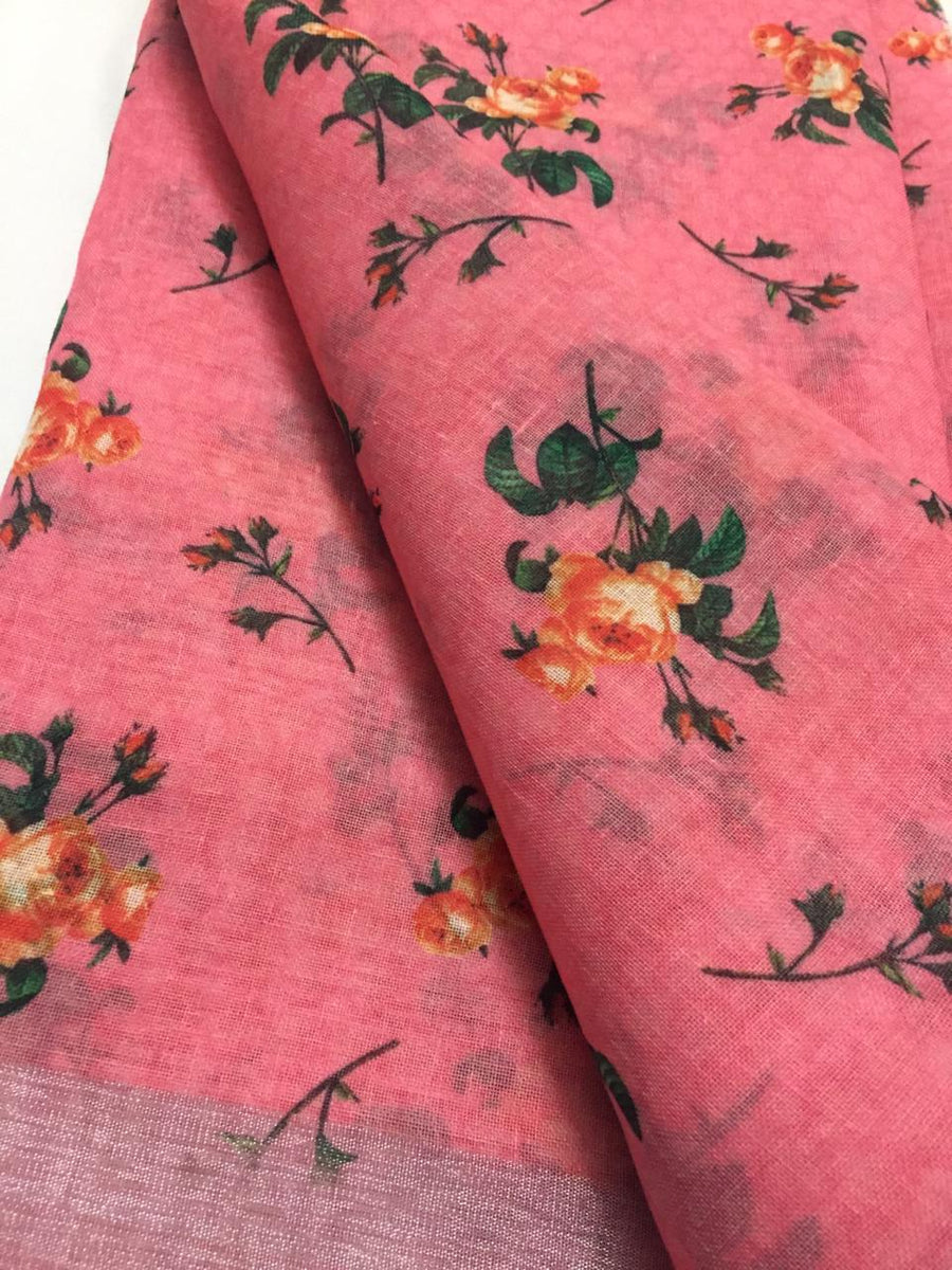 Printed Linen fabric with zari border 1.5 metres cut