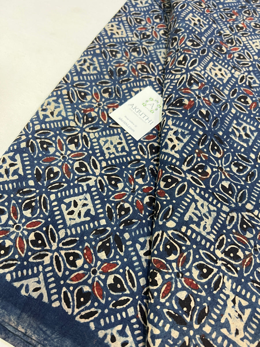 Hand block Printed ajrakh pure cotton fabric