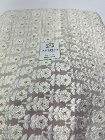 Heavy Embroidery on dyeable white Georgette fabric