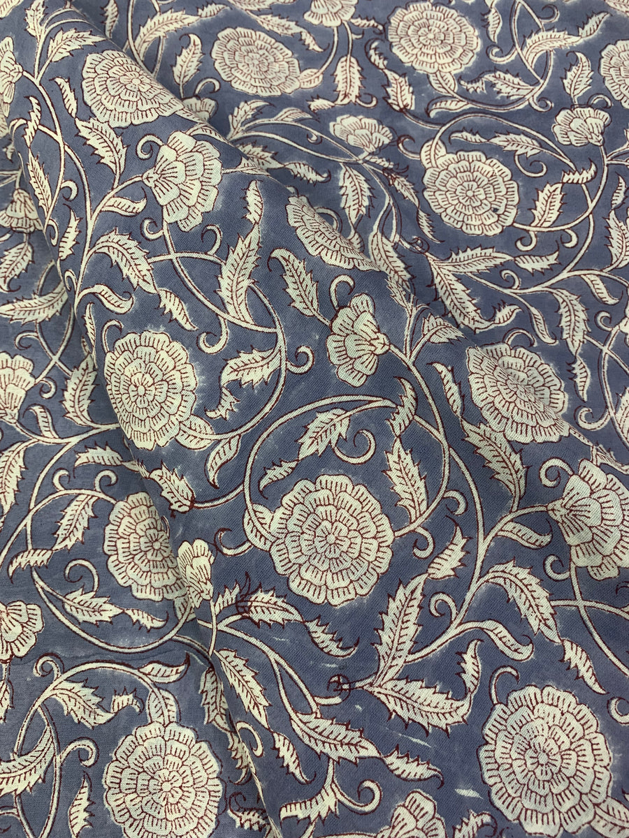 Block Printed pure mul cotton fabric