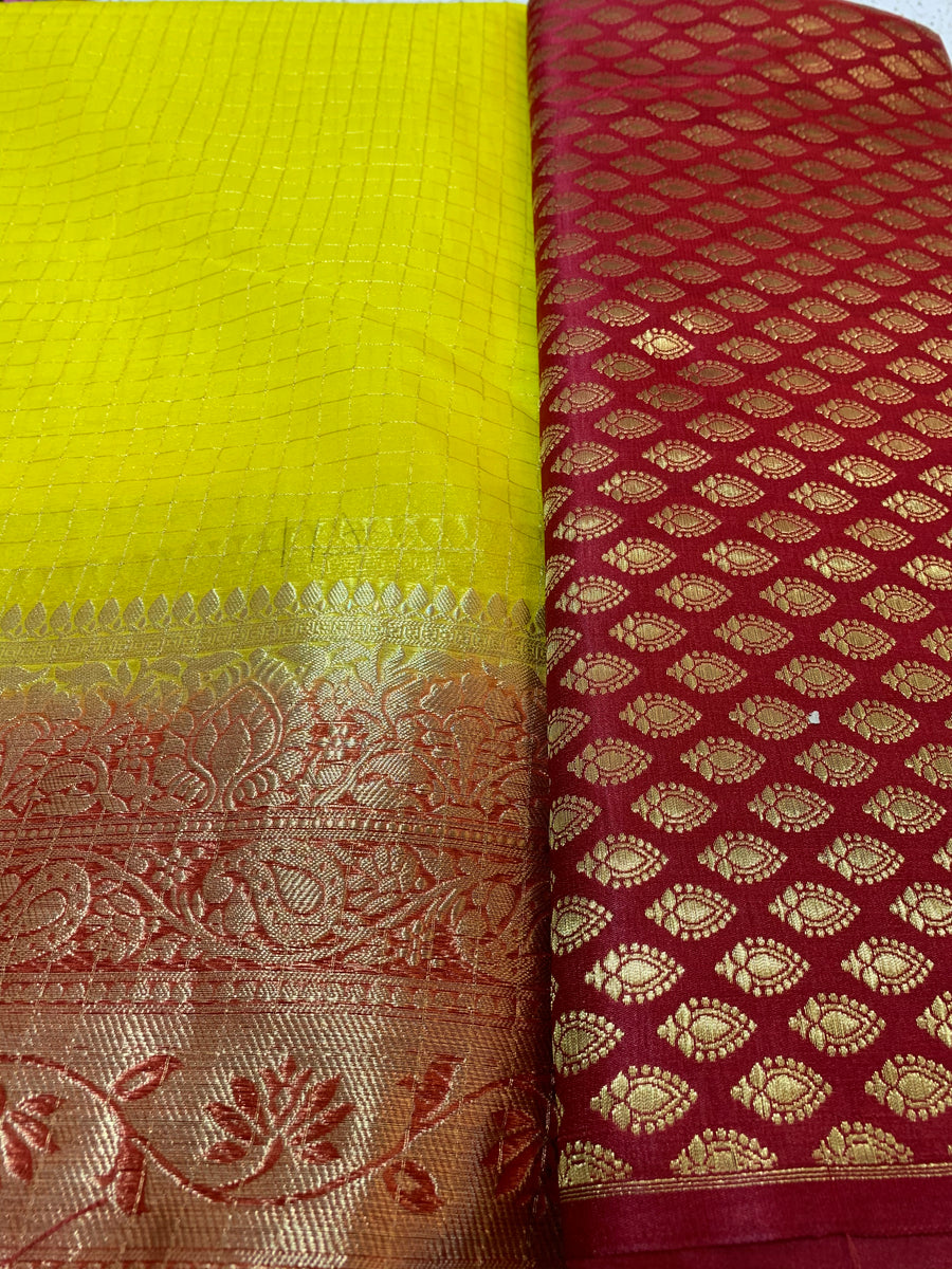 Banarasi fabric with organza checks combo