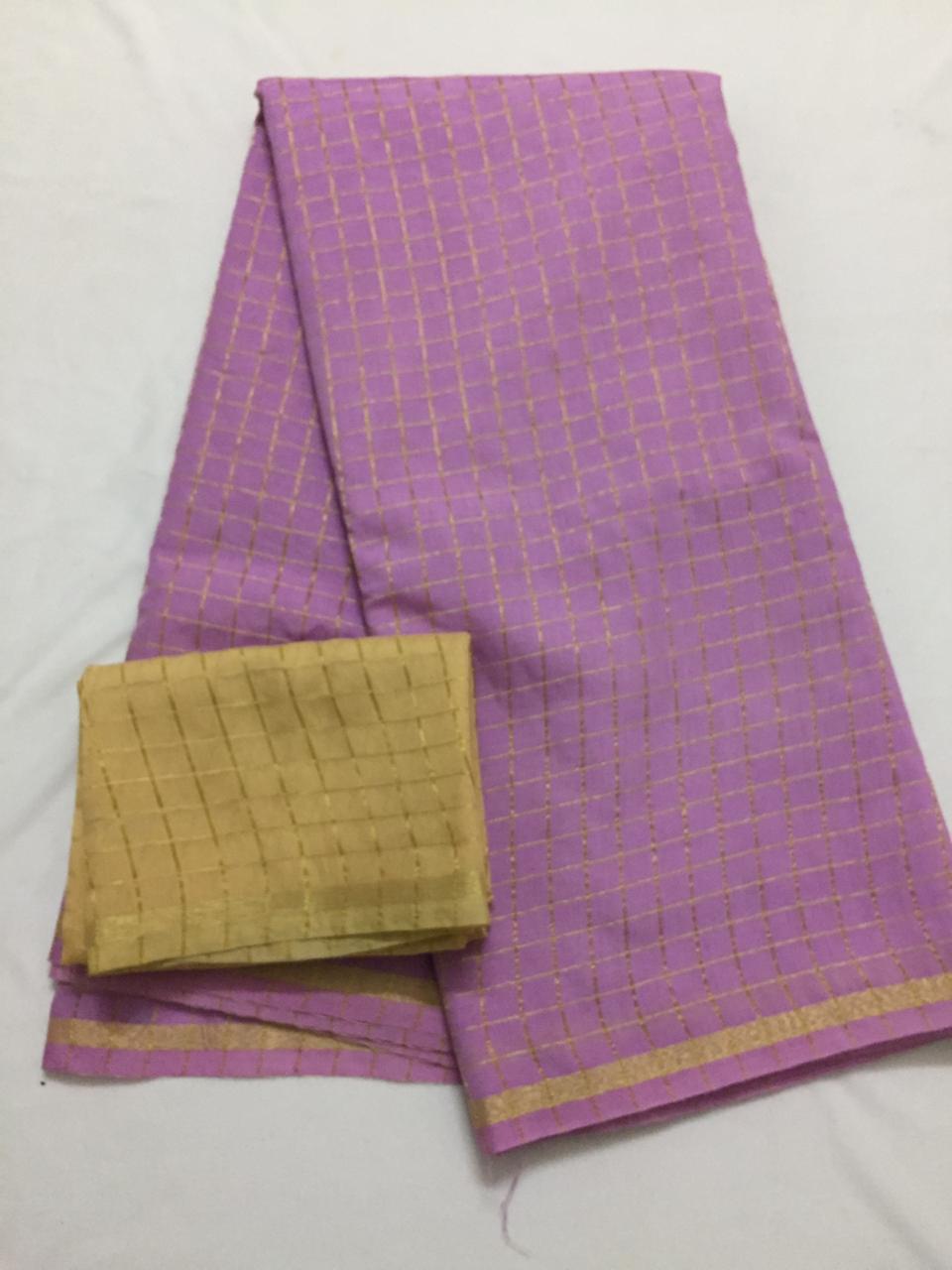 Silk zari checks saree with contrast blouse