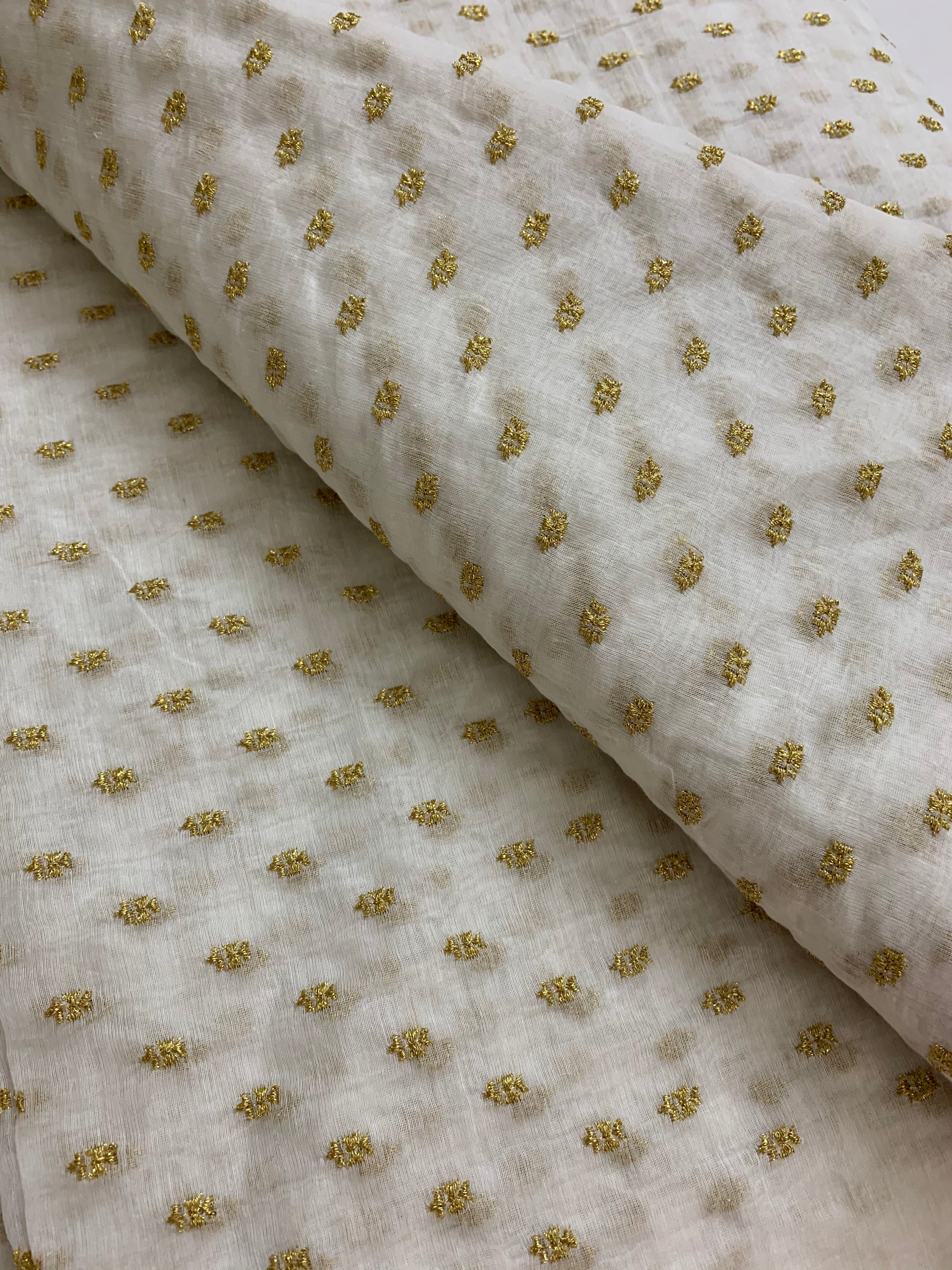 HANDLOOM MUL CHANDERI EMBROIDERED FABRIC