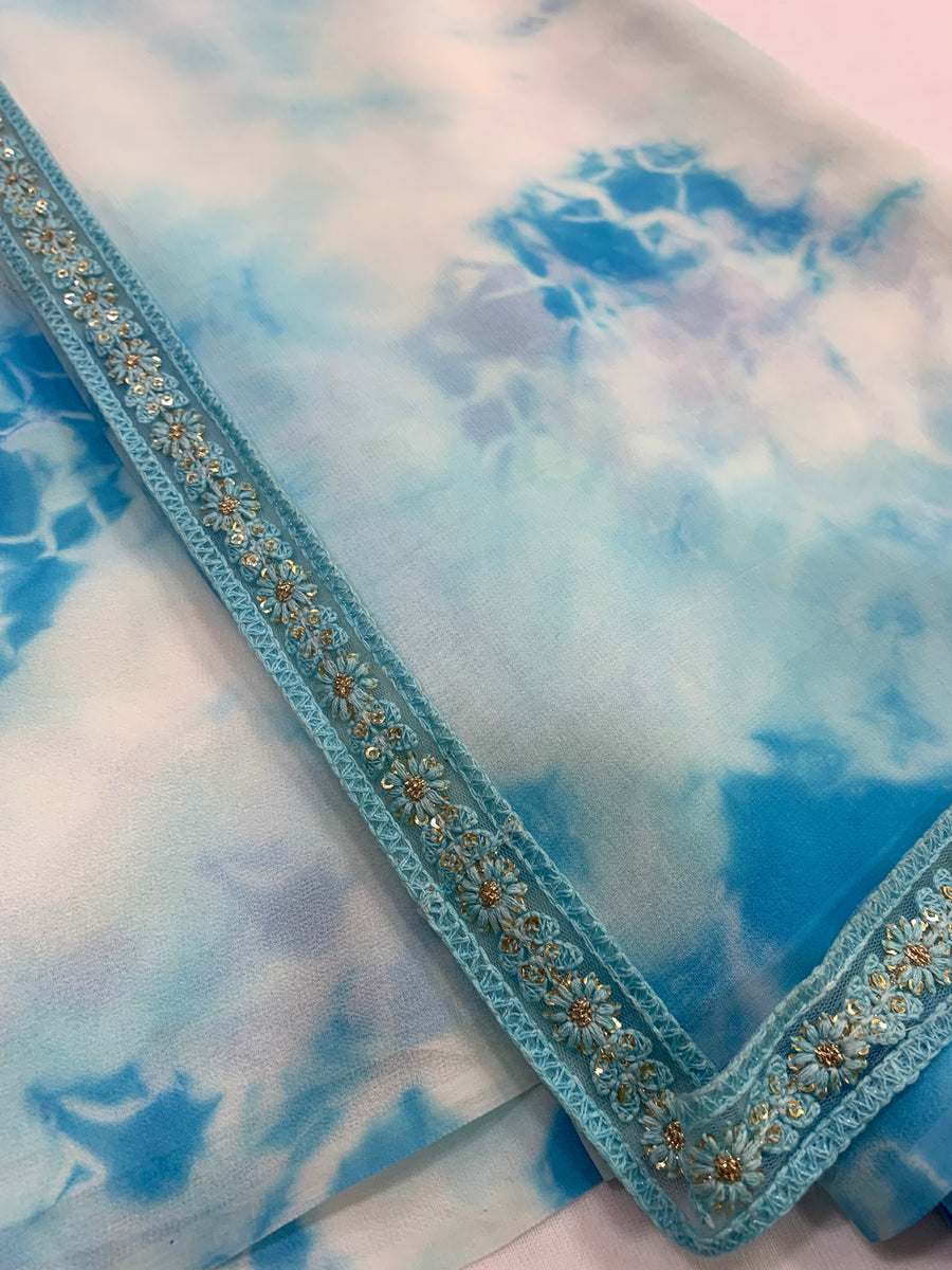 Shibori pure silk Georgette saree with lace