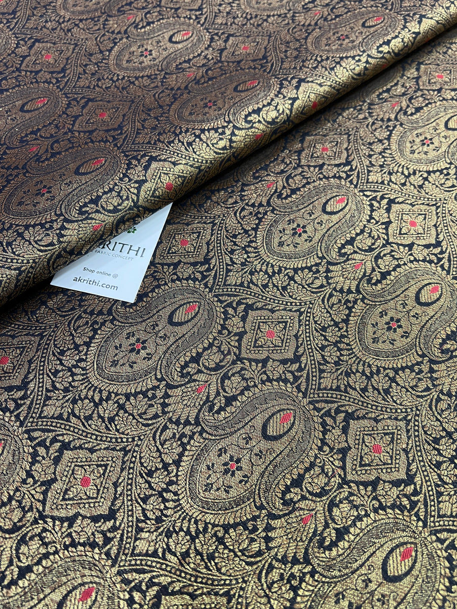 Handloom Banarasi brocade fabric with antique zari