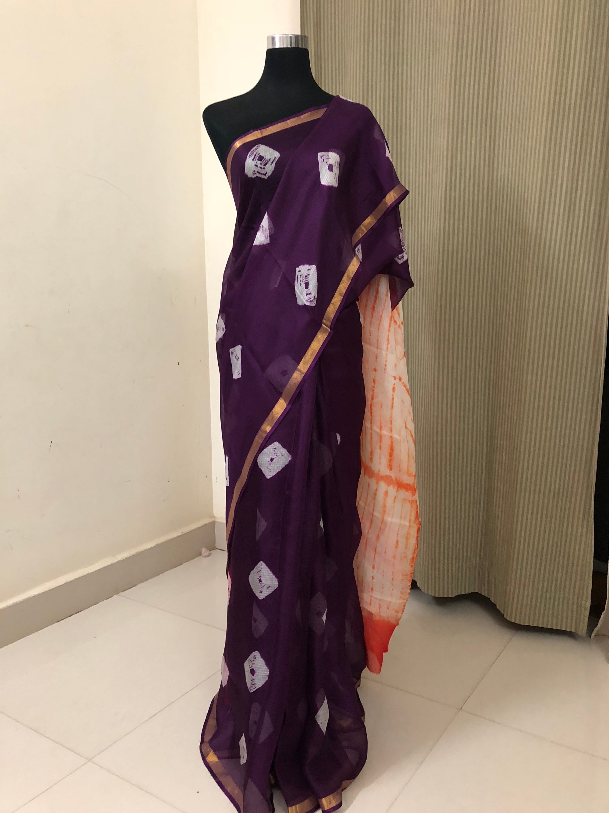 Tie and dye pure kota silk saree