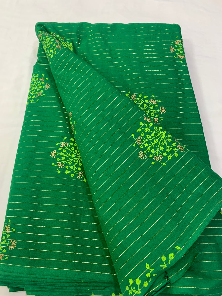 Printed pure cotton with golden zari fabric