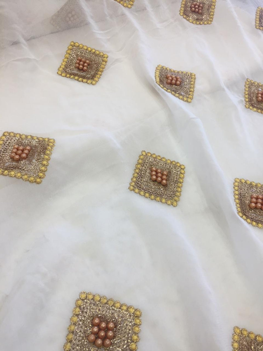 Embroidery on dyeable georgette fabric