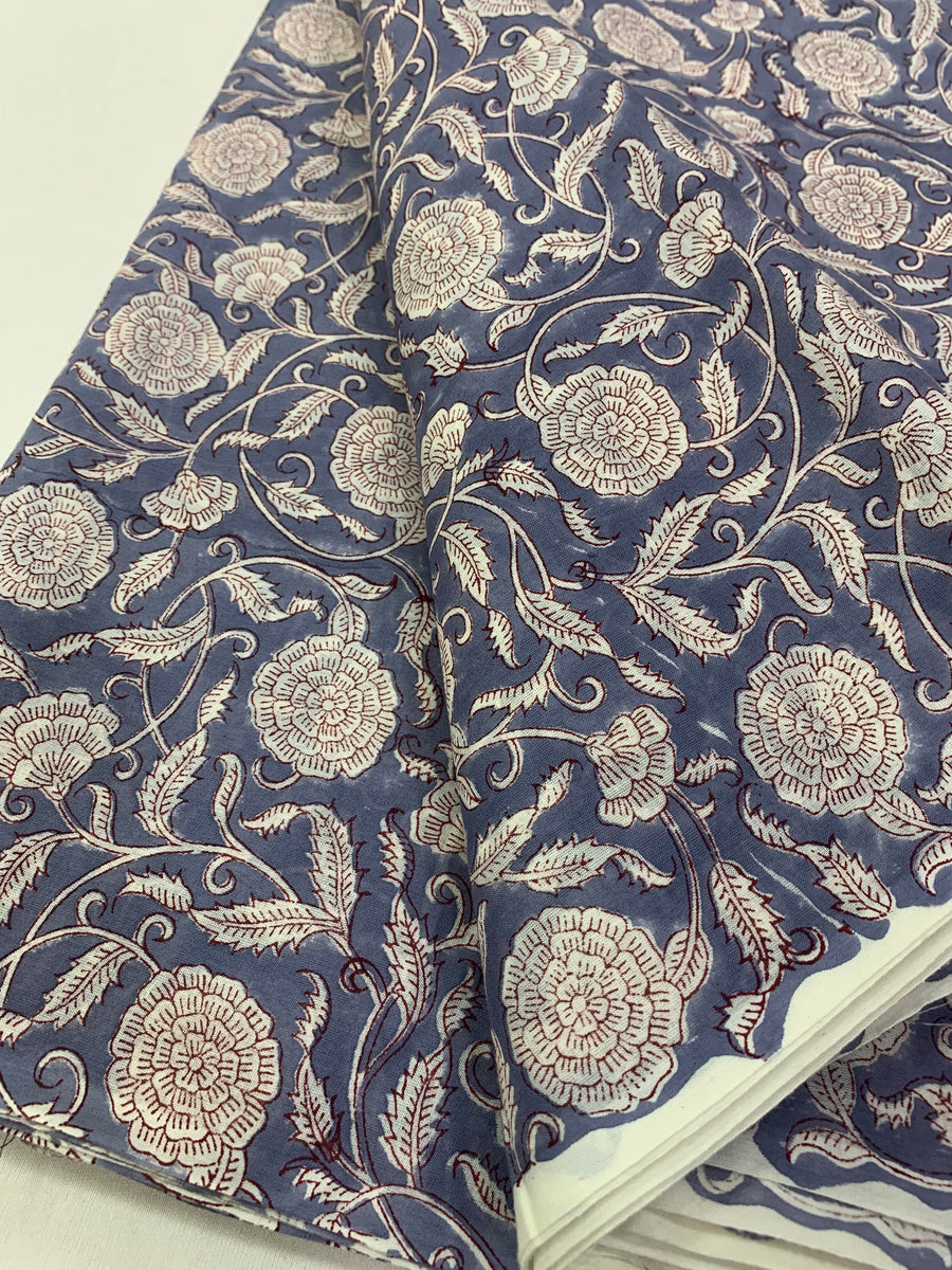 Block Printed pure mul cotton fabric