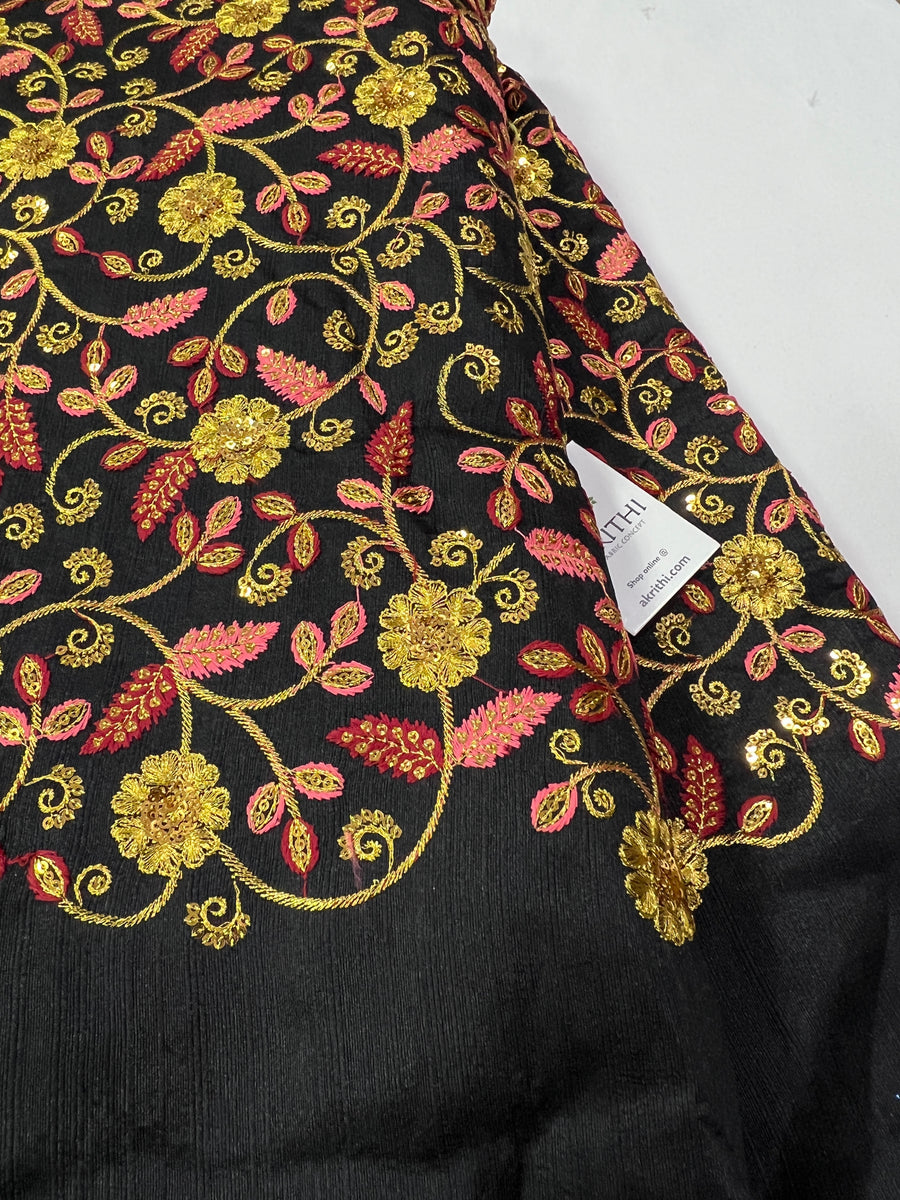 Embroidery on raw silk fabric 70 cms cut