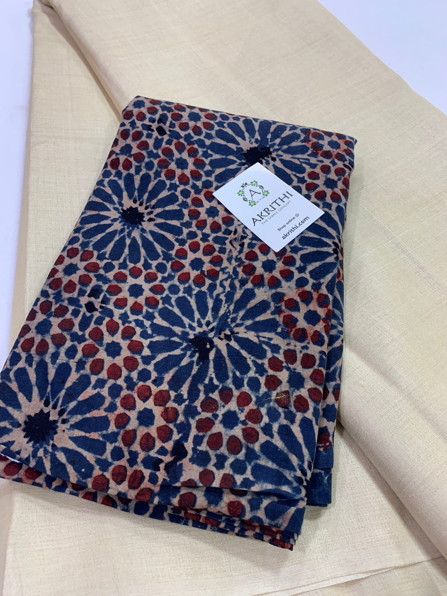 Pure tussar silk saree with ajrakh blouse