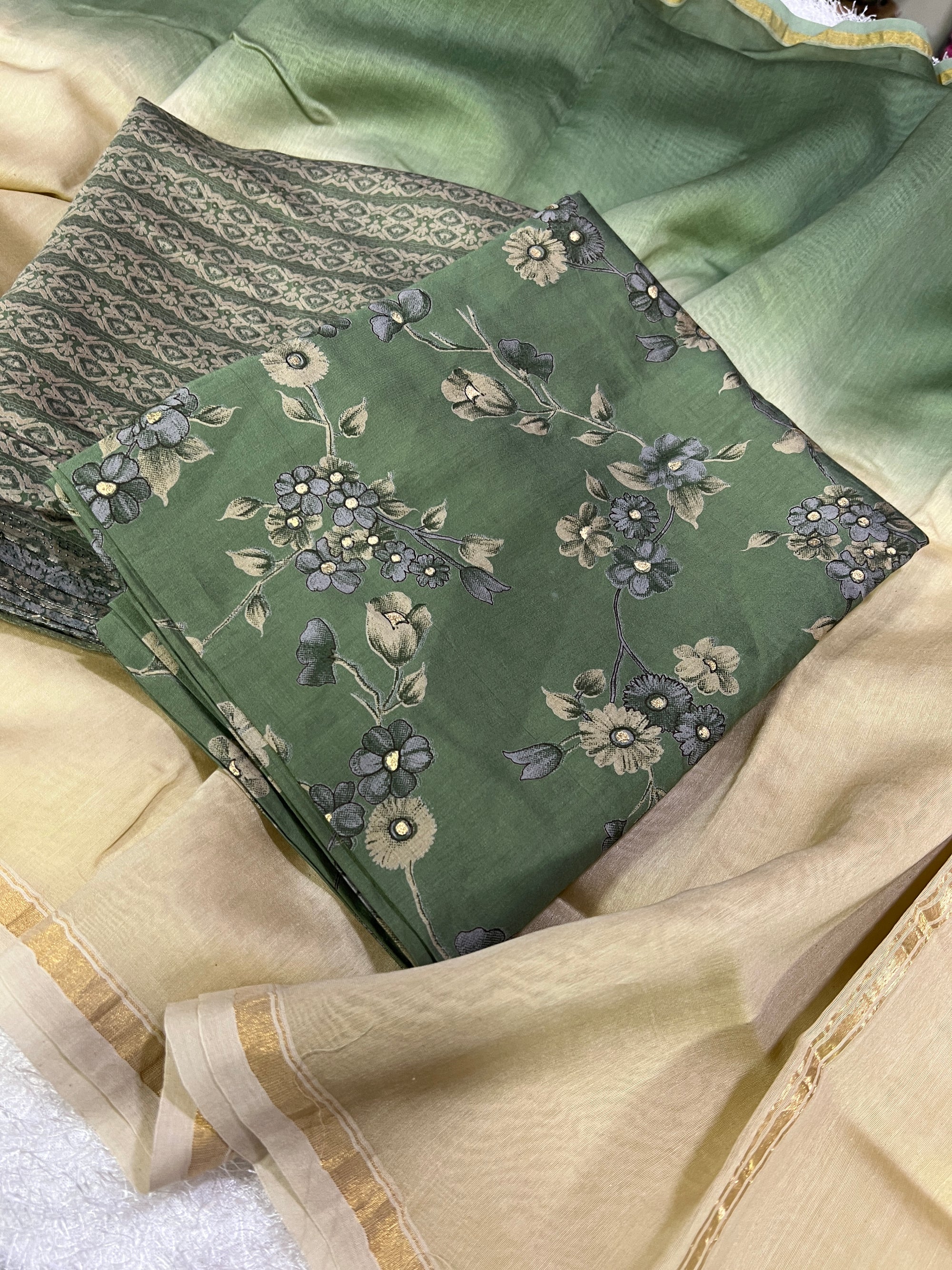 Printed silk salwar suit with chanderi dupatta