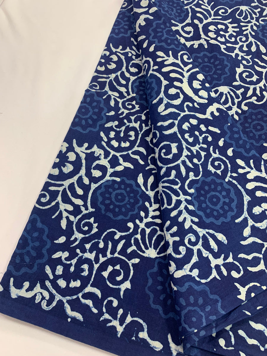 Indigo hand block pure cotton fabric