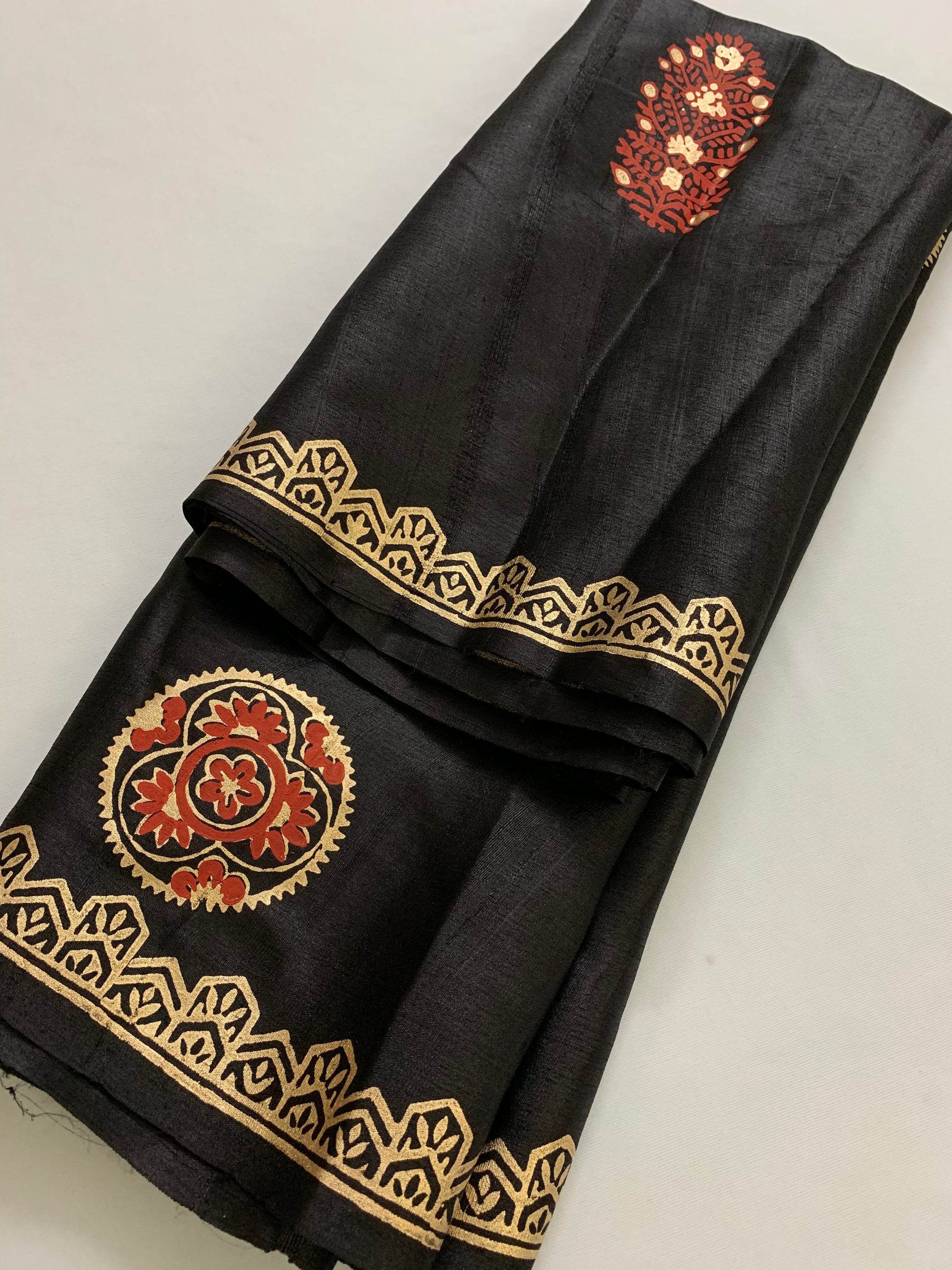 Pure Tussar  silk saree with block print