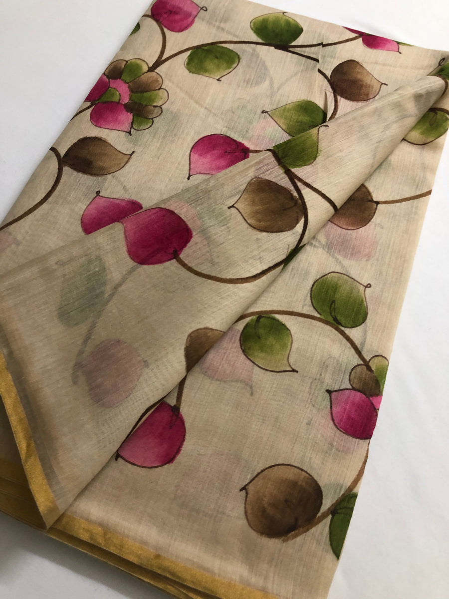 Hand Painted handloom pure munga silk fabric