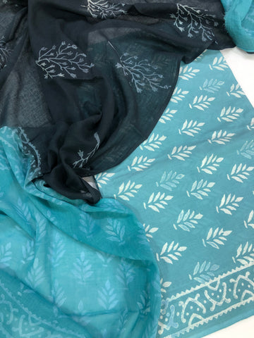 Hand block printed pure cotton salwar suit with dupatta