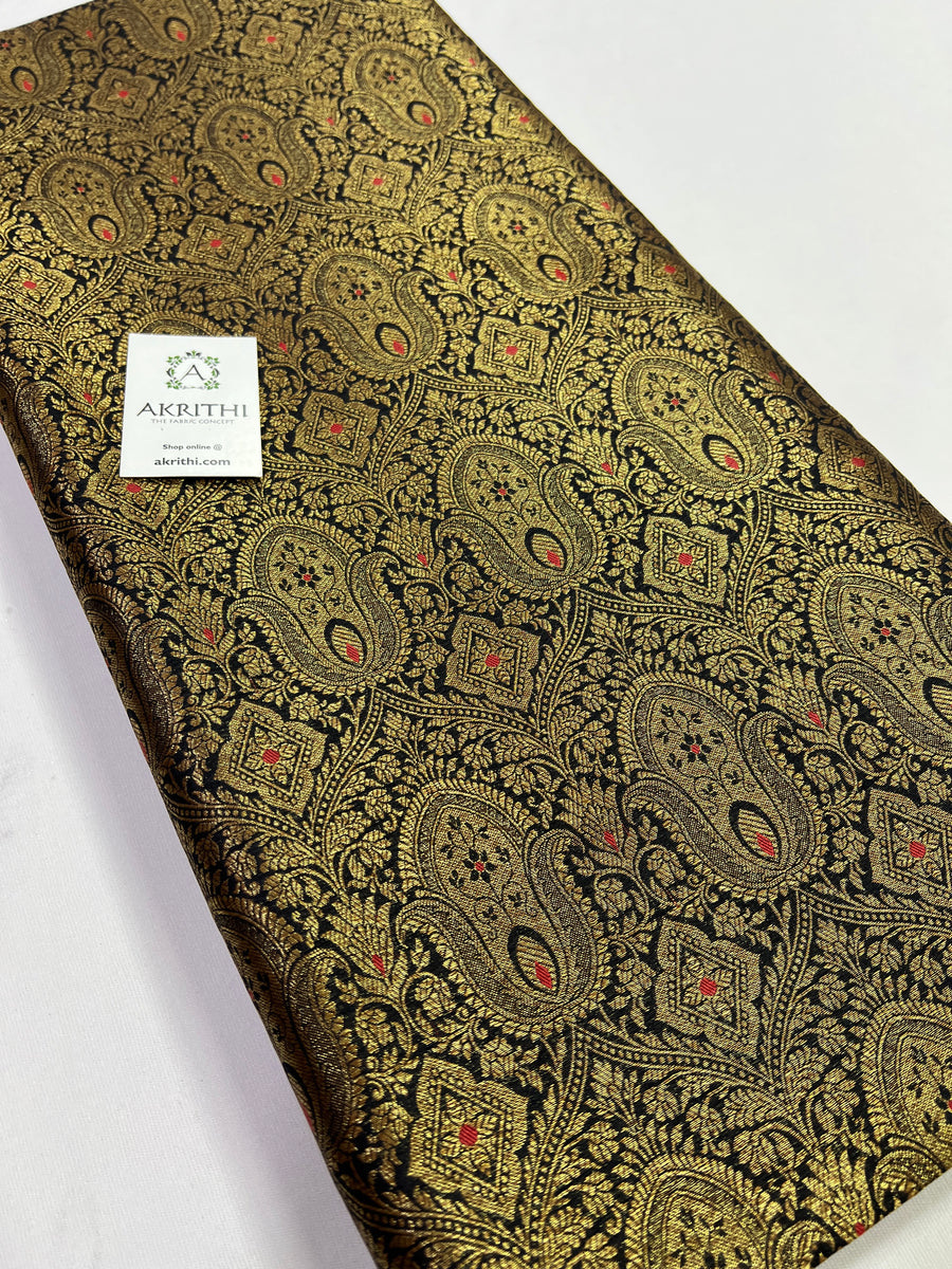 Handloom Banarasi brocade fabric with antique zari