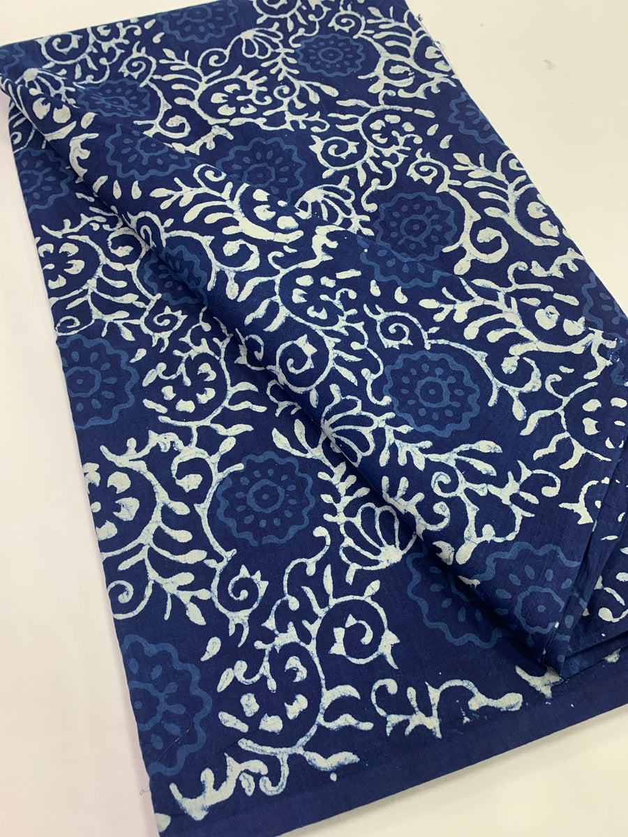 Indigo hand block pure cotton fabric